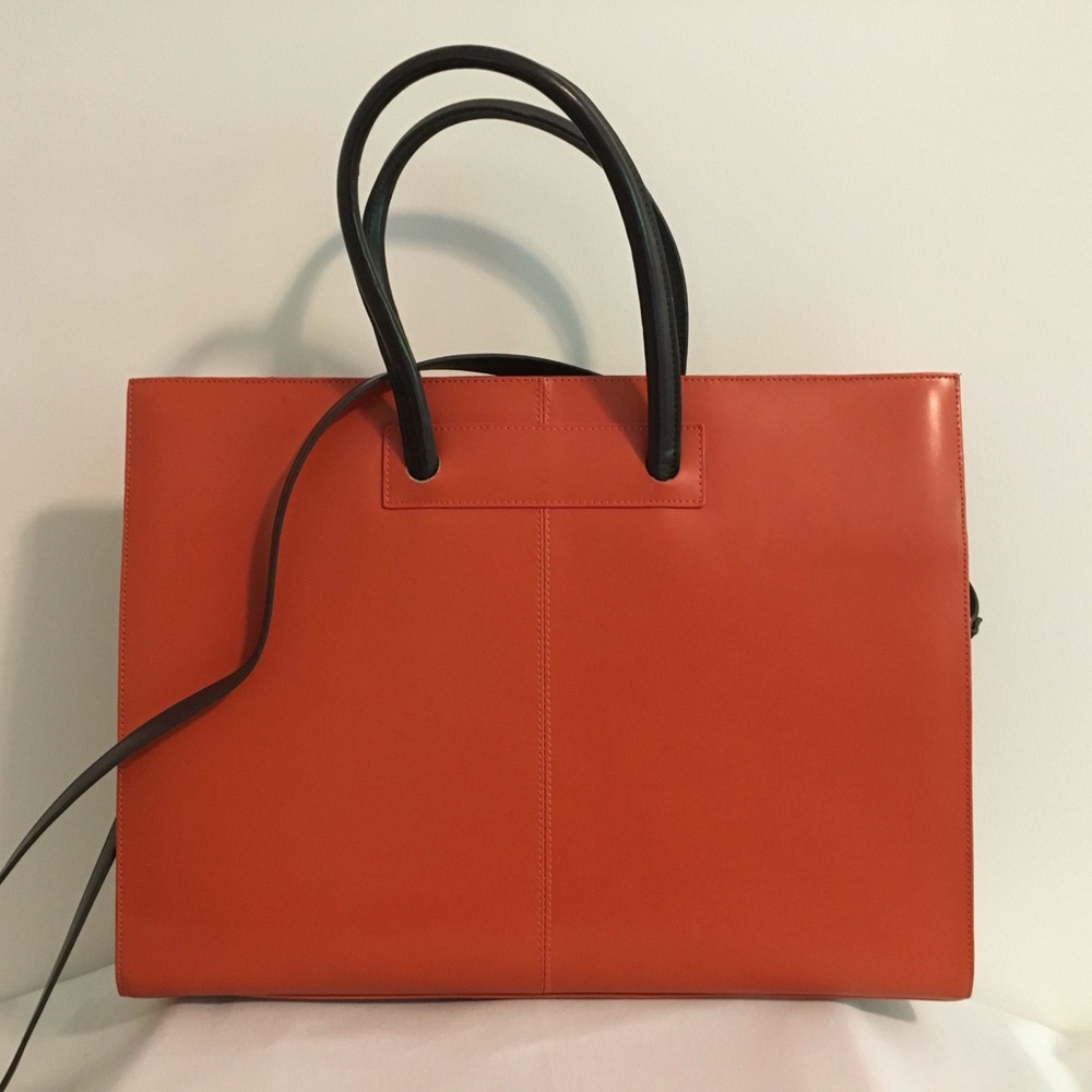 Daniela Moda Women Orange Brown Leather Satchel Laptop Bag New Without Tags